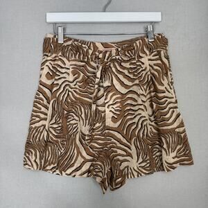 Scotch & Soda Printed Linen Shorts Womens Small Brown Zebra Tie Waist Resortwear